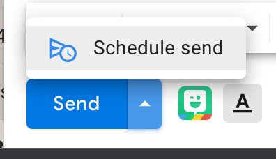 Blue send button with schedule send above